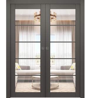 Avon 5 Lite Clear Vetro Gray Matte Double pocket doors