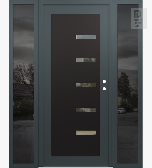 Modern Steel Front Door Diamond C8 64" x 80" anthracite/anthracite clear Glass Panel black LHI with 2 Sidelites mirrored Glass