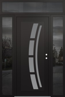 Diamond C12 60" x 96" black/white frosted Glass Panel black LHI with 2 Sidelites and Transom mirrored Glass