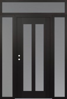 Diamond C14 60" x 96" black/white frosted Glass Panel black RHI with 2 Sidelites and Transom frosted Glass