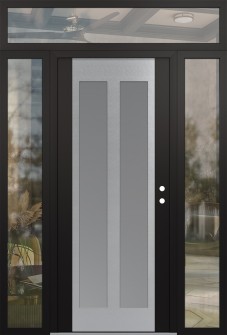 Diamond C14 64" x 96" black/white frosted Glass Panel stainless steel LHI with 2 Sidelites and Transom clear Glass
