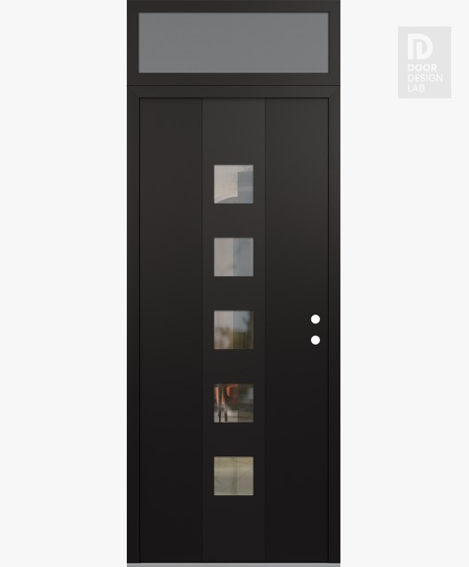 Modern Steel Front Door DIAMOND A13 36" X 96" BLACK/BLACK CLEAR GLASS PANEL BLACK LHI WITH TRANSOM FROSTED GLASS