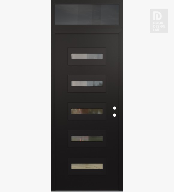Modern Steel Front Door Diamond D4 36" x 96" black/black clear Glass Panel black LHI with Transom mirrored Glass