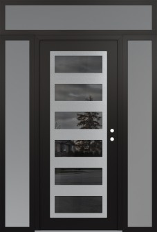Diamond C9 68" x 96" black/black mirrored Glass Panel stainless steel LHI with 2 Sidelites and Transom frosted Glass