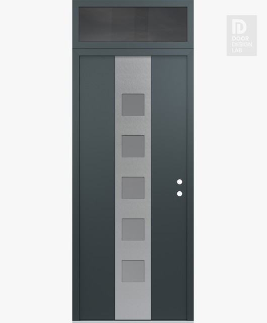 Modern Steel Front Door DIAMOND A13 36" X 96" ANTHRACITE/ANTHRACITE FROSTED GLASS PANEL STAINLESS STEEL LHI WITH TRANSOM MIRRORED GLASS