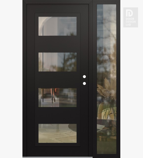 Modern Steel Front Door Diamond C2 52" x 80" black/black clear Glass Panel black LHI with Sidelite clear Glass