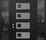 Modern Steel Front Door Diamond D2 64" x 96" black/black mirrored Glass Panel stainless steel RHI with 2 Sidelites and Transom mirrored Glass