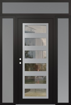 Diamond C9 64" x 96" black/black clear Glass Panel stainless steel RHI with 2 Sidelites and Transom frosted Glass