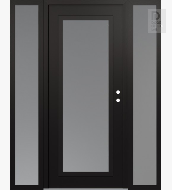 Modern Steel Front Door Diamond C1 60" x 80" black/white frosted Glass Panel black LHI with 2 Sidelites frosted Glass
