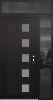 Diamond C5 50" x 96" black/white frosted Glass Panel black LHI with Sidelite and Transom mirrored Glass