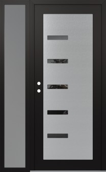 Diamond C8 50" x 80" black/black mirrored Glass Panel stainless steel RHI with Sidelite frosted Glass