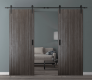 DOUBLE BARN DOOR PALLADIO GRAY OAK 64" X 80" X 1 9/16" SOLID CORE BLACK HARDWARE