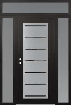 Diamond C11 60" x 96" black/black mirrored Glass Panel stainless steel RHI with 2 Sidelites and Transom frosted Glass