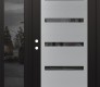 Modern Steel Front Door Diamond C7 50" x 80" black/black mirrored Glass Panel stainless steel RHI with Sidelite mirrored Glass