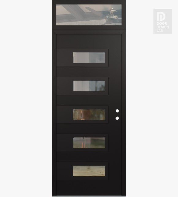 Modern Steel Front Door Diamond D3 36" x 96" black/black clear Glass Panel black LHI with Transom clear Glass