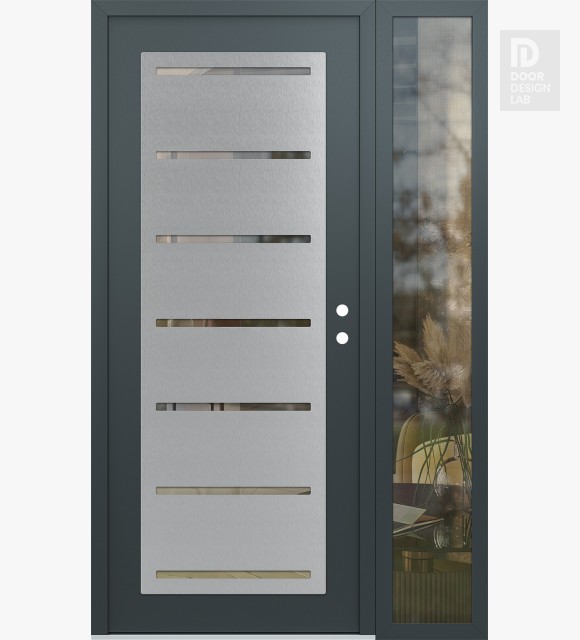 Modern Steel Front Door Diamond C11 50" x 80" anthracite/anthracite clear Glass Panel stainless steel LHI with Sidelite clear Glass