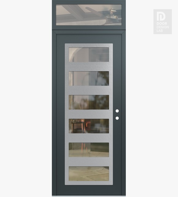 Modern Steel Front Door Diamond C9 36" x 96" anthracite/anthracite clear Glass Panel stainless steel LHI with Transom clear Glass
