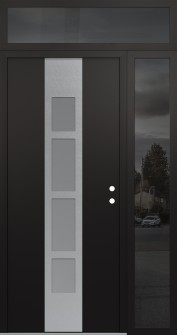 DIAMOND A10 50" X 96" BLACK/WHITE FROSTED GLASS PANEL STAINLESS STEEL LHI WITH SIDELITE AND TRANSOM MIRRORED GLASS