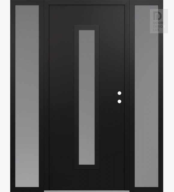 Modern Steel Front Door DIAMOND A11 64" X 80" BLACK/WHITE FROSTED GLASS PANEL BLACK LHI WITH 2 SIDELITES FROSTED GLASS