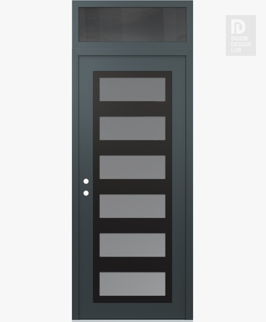 Modern Steel Front Door Diamond C9 36" x 96" anthracite/anthracite frosted Glass Panel black RHI with Transom mirrored Glass