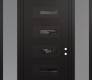 Modern Steel Front Door Diamond D6 64" x 96" black/black mirrored Glass Panel black LHI with 2 Sidelites and Transom frosted Glass