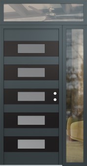 Diamond D5 48" x 96" anthracite/anthracite frosted Glass Panel black LHI with Sidelite and Transom clear Glass