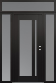Diamond C15 68" x 96" black/white frosted Glass Panel black LHI with 2 Sidelites and Transom frosted Glass