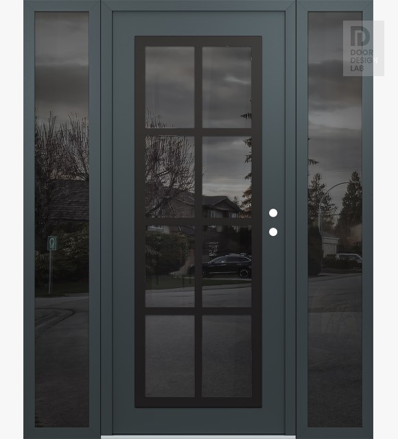 Modern Steel Front Door Diamond C16 68" x 80" anthracite/anthracite mirrored Glass Panel black LHI with 2 Sidelites mirrored Glass