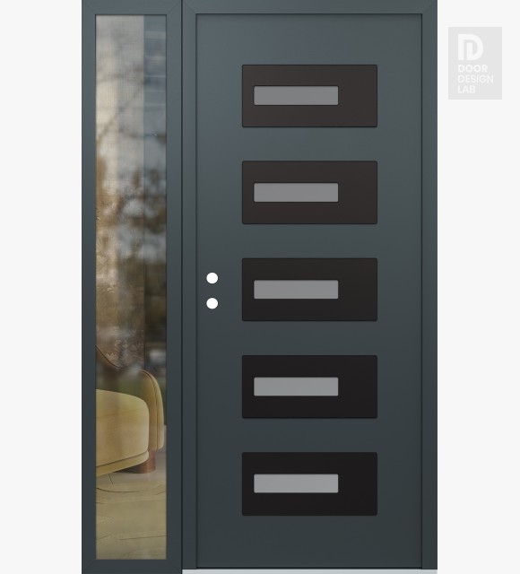 Modern Steel Front Door Diamond D6 52" x 80" anthracite/anthracite frosted Glass Panel black RHI with Sidelite clear Glass