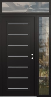 Diamond C11 52" x 96" black/white frosted Glass Panel black LHI with Sidelite and Transom clear Glass