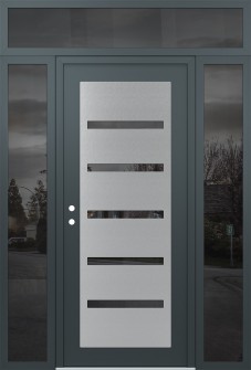 Diamond C7 68" x 96" anthracite/anthracite mirrored Glass Panel stainless steel RHI with 2 Sidelites and Transom mirrored Glass