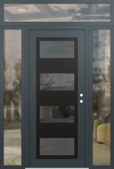 Diamond C2 60" x 96" anthracite/anthracite mirrored Glass Panel black LHI with 2 Sidelites and Transom clear Glass