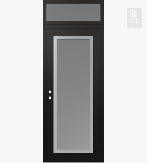 Modern Steel Front Door Diamond C1 36" x 96" black/white frosted Glass Panel stainless steel RHI with Transom frosted Glass