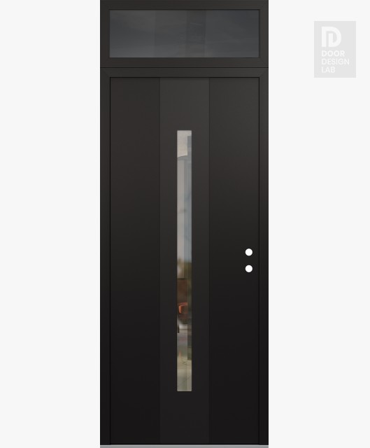 Modern Steel Front Door DIAMOND A2 36" X 96" BLACK/BLACK CLEAR GLASS PANEL BLACK LHI WITH TRANSOM MIRRORED GLASS