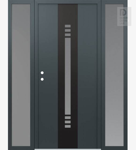 Modern Steel Front Door DIAMOND A5 60" X 80" ANTHRACITE/ANTHRACITE FROSTED GLASS PANEL BLACK RHI WITH 2 SIDELITES FROSTED GLASS