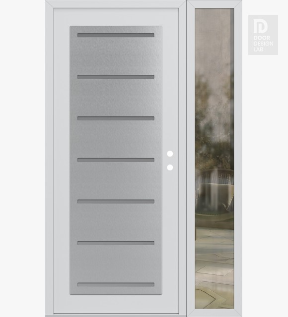 Modern Steel Front Door Diamond C11 48" x 80" white/white frosted Glass Panel stainless steel LHI with Sidelite clear Glass