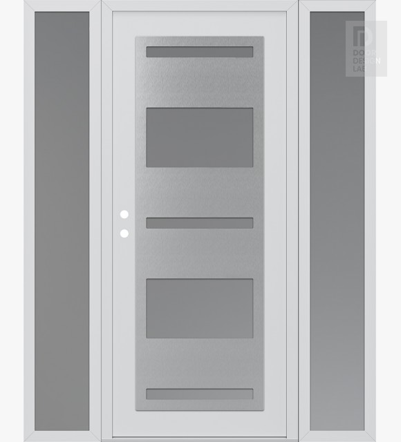 Modern Steel Front Door Diamond C10 64" x 80" white/white frosted Glass Panel stainless steel RHI with 2 Sidelites frosted Glass