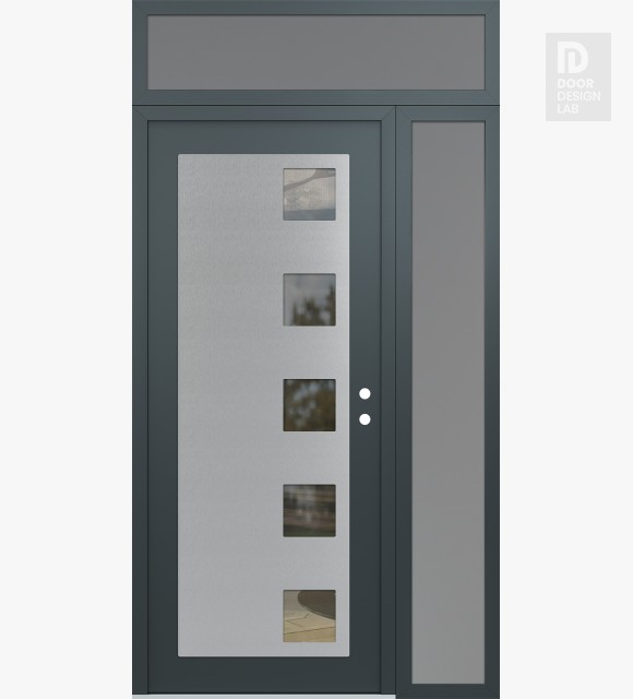 Modern Steel Front Door Diamond C5 50" x 96" anthracite/anthracite clear Glass Panel stainless steel LHI with Sidelite and Transom frosted Glass