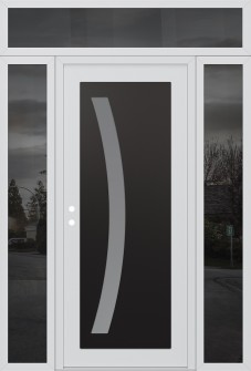 Diamond C4 64" x 96" white/white frosted Glass Panel black RHI with 2 Sidelites and Transom mirrored Glass