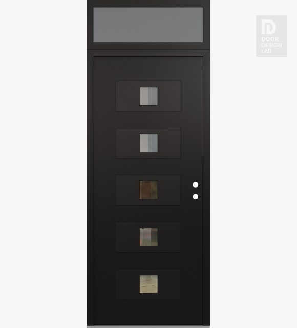 Modern Steel Front Door Diamond D8 36" x 96" black/black clear Glass Panel black LHI with Transom frosted Glass