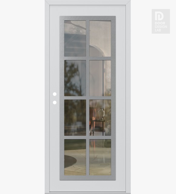 Modern Steel Front Door Diamond C16 36" x 80" white/white clear Glass Panel stainless steel RHI