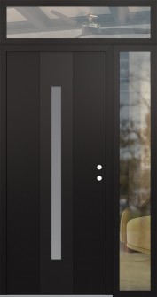 DIAMOND A2 50" X 96" BLACK/WHITE FROSTED GLASS PANEL BLACK LHI WITH SIDELITE AND TRANSOM CLEAR GLASS