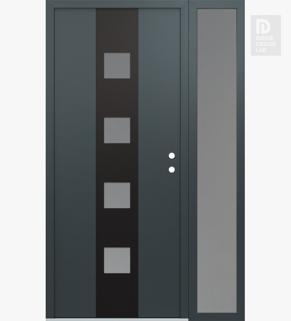Modern Steel Front Door DIAMOND A12 50" X 80" ANTHRACITE/ANTHRACITE FROSTED GLASS PANEL BLACK LHI WITH SIDELITE FROSTED GLASS