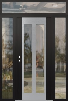 Diamond C14 64" x 96" black/black clear Glass Panel stainless steel RHI with 2 Sidelites and Transom clear Glass