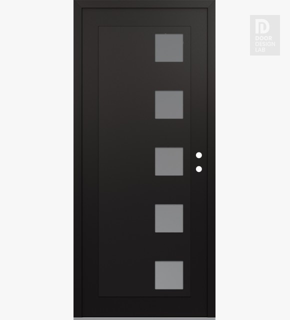 Modern Steel Front Door Diamond C5 36" x 80" black/white frosted Glass Panel black LHI