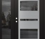 Modern Steel Front Door Diamond C10 50" x 80" black/black mirrored Glass Panel stainless steel RHI with Sidelite mirrored Glass