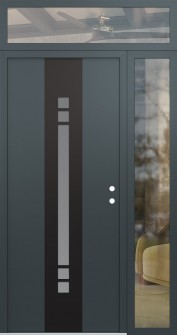 DIAMOND A4 48" X 96" ANTHRACITE/ANTHRACITE FROSTED GLASS PANEL BLACK LHI WITH SIDELITE AND TRANSOM CLEAR GLASS