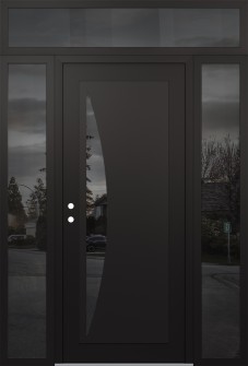 Diamond C13 68" x 96" black/black mirrored Glass Panel black RHI with 2 Sidelites and Transom mirrored Glass