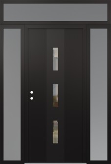 DIAMOND A7 60" X 96" BLACK/BLACK CLEAR GLASS PANEL BLACK RHI WITH 2 SIDELITES AND TRANSOM FROSTED GLASS