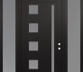 Modern Steel Front Door Diamond C3 68" x 96" black/white frosted Glass Panel black LHI with 2 Sidelites and Transom frosted Glass